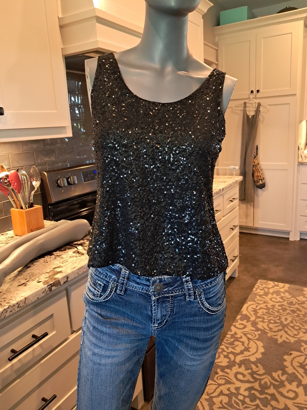 Eileen Fisher Black Sequin Tank Top